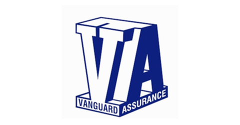 A blue and white logo of vanguard assurance.