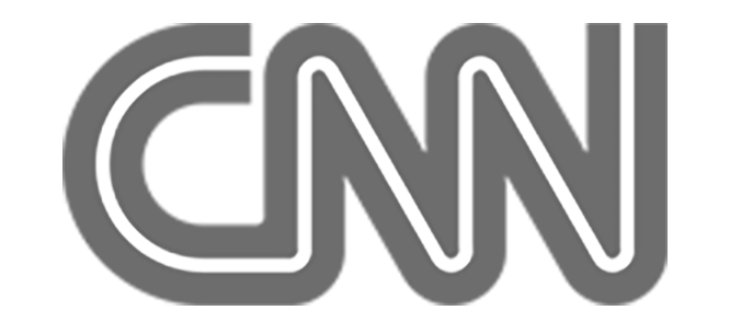 A black and white cnn logo with the letters in a cursive font.